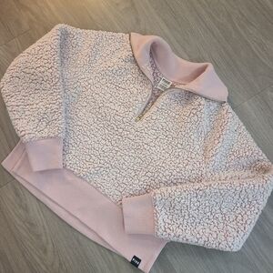 Victoria's Secret Pink Womens Small Soft Pink Cropped Sherpa 1/4 Zip Pullover